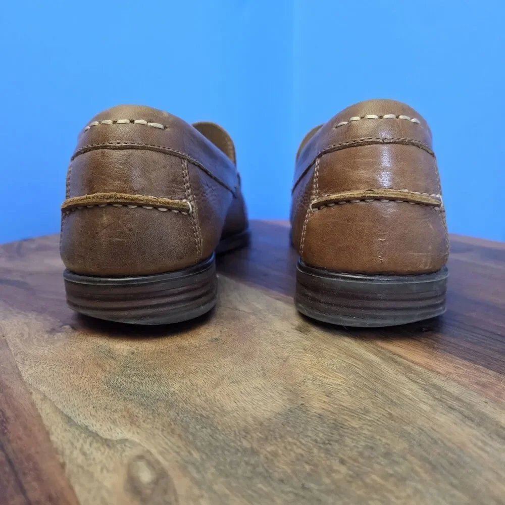 G.H. Bass Abner Moc-Toe Loafers Men's 9M Brown Pebbled Leather Classic Slip-On